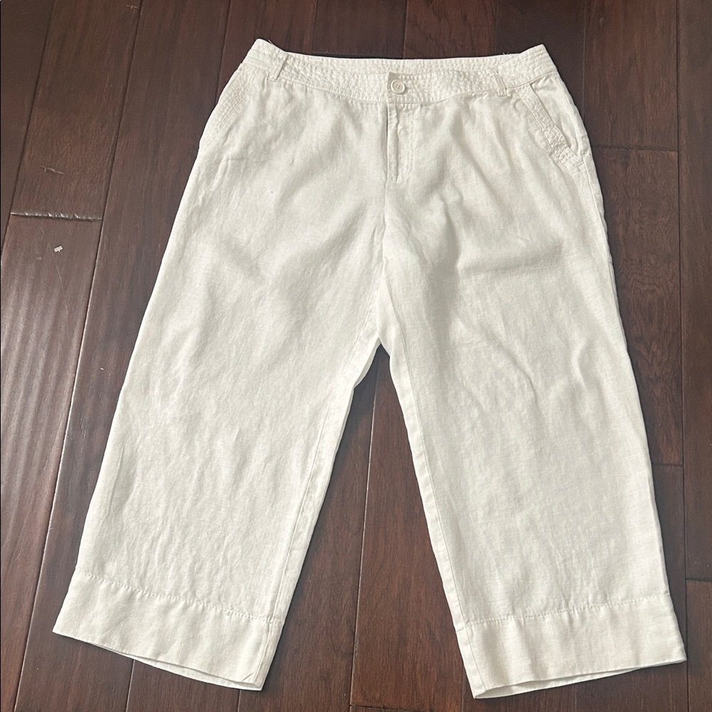 Women’s White Linen Cropped Pants Liz Claiborne